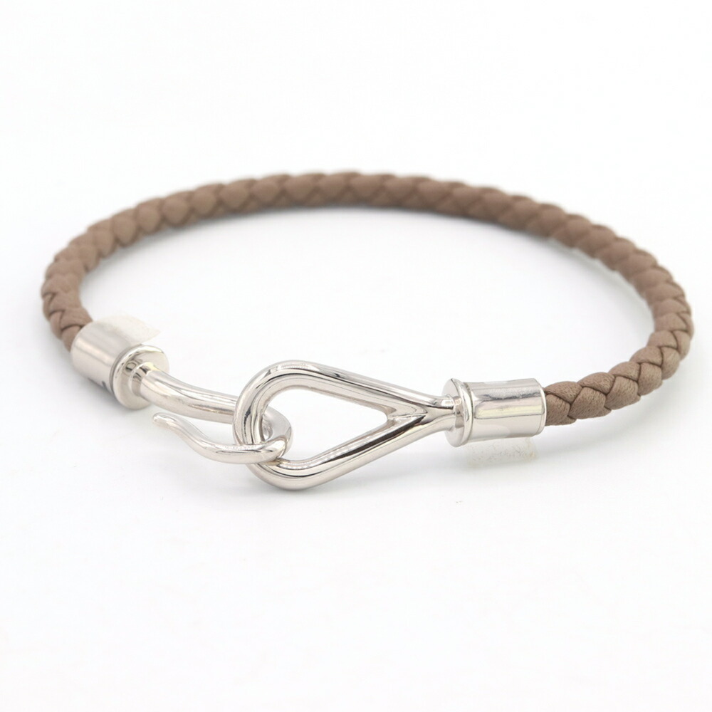 HERMES Silver Leather Charm Bracelet